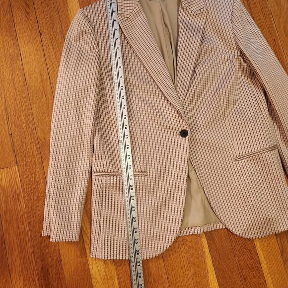 Theory Blush Pink & Cream Staple Blazer Jacket, Houndstooth, Stratton Knit, Sz 8 - Picture 9 of 13